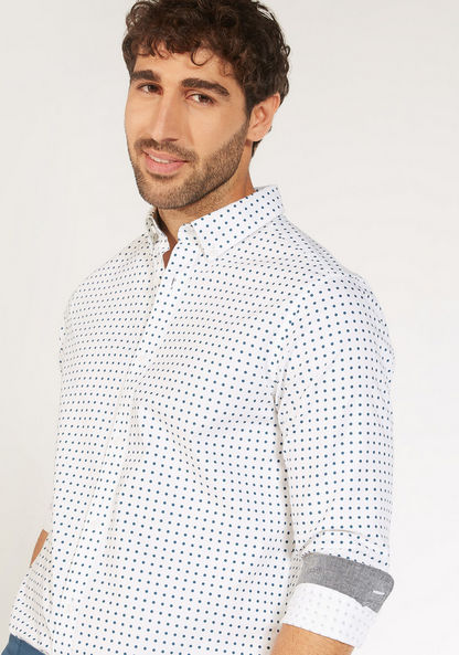 Polka Dot Print Oxford Shirt with Long Sleeves and Button-Down Collar-Shirts-image-4