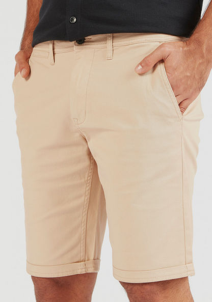 Solid Shorts with Pockets and Button Closure-Shorts-image-4