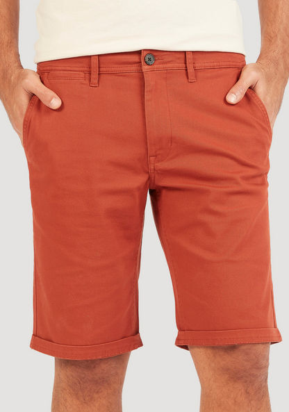 Solid Shorts with Pockets and Button Closure-Shorts-image-4