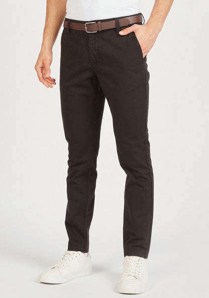 Slim Fit Solid Chinos with Belt and Pockets-Chinos-image-0