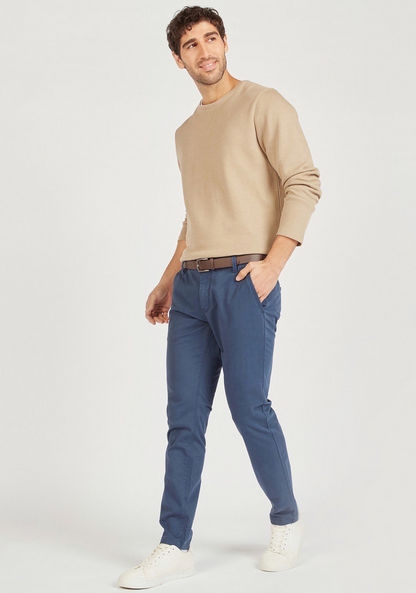 Slim Fit Solid Chinos with Belt and Pockets-Chinos-image-1
