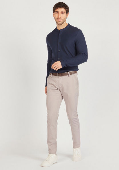 Slim Fit Solid Chinos with Belt and Pockets-Chinos-image-1
