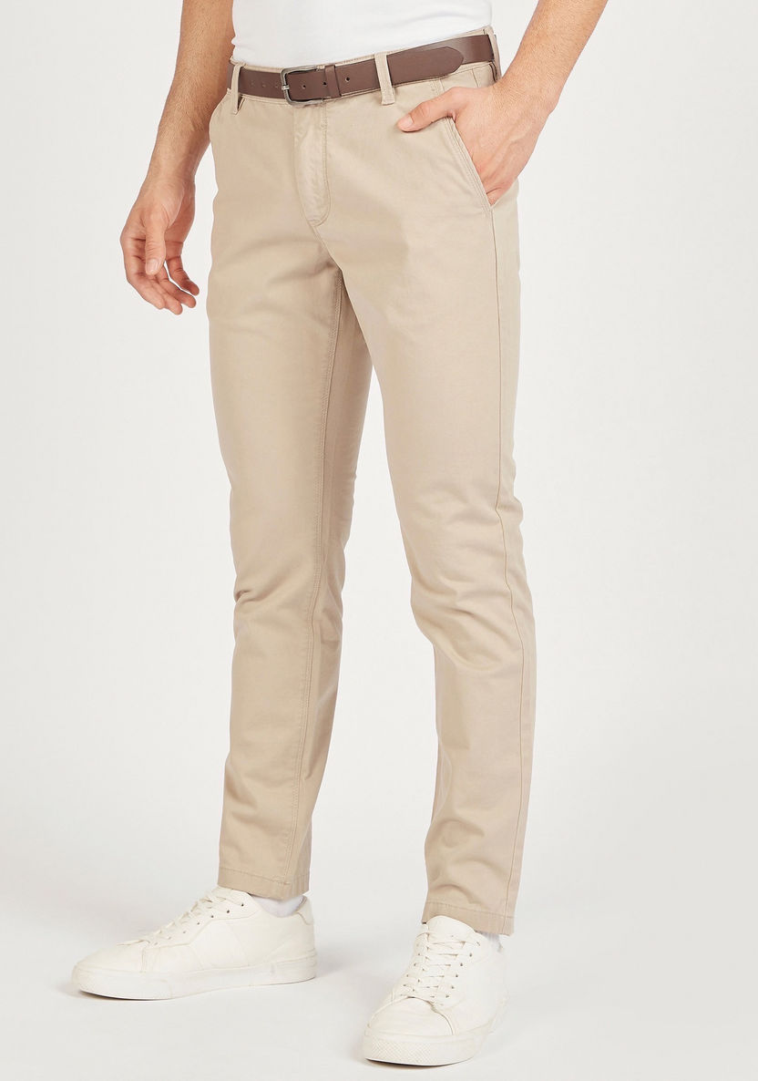 Buy Men's Slim Fit Solid Chinos with Belt and Pockets Online ...