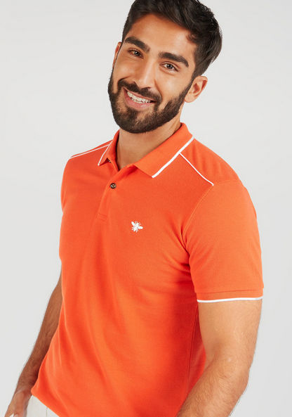 Solid Polo Shirt with Short Sleeves and Tipping Detail-Polos-image-4