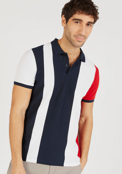 Colourblocked Polo T-shirt with Short Sleeves and Button Closure-Polos-image-0