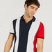 Colourblocked Polo T-shirt with Short Sleeves and Button Closure-Polos-thumbnailMobile-2