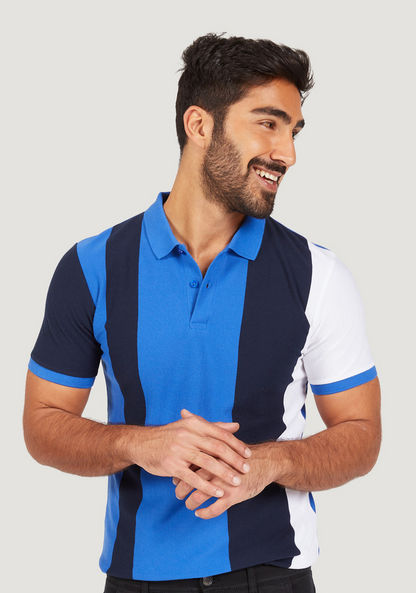 Colourblocked Polo T-shirt with Short Sleeves and Button Closure-Polos-image-0