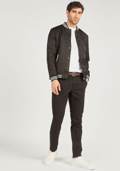 Solid Bomber Jacket with Pockets and Button Closure-Jackets-image-1