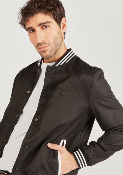 Solid Bomber Jacket with Pockets and Button Closure-Jackets-image-2