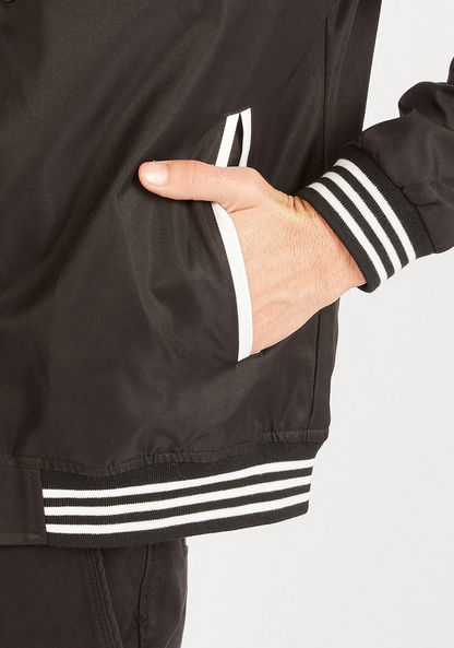 Solid Bomber Jacket with Pockets and Button Closure-Jackets-image-5