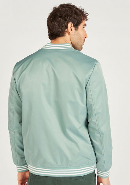 Solid Bomber Jacket with Pockets and Button Closure-Jackets-image-3
