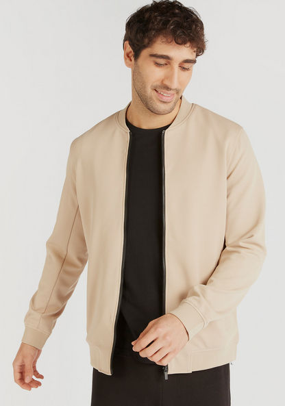 Solid Zip Through Bomber Jacket with Long Sleeves and Pockets-Jackets-image-4