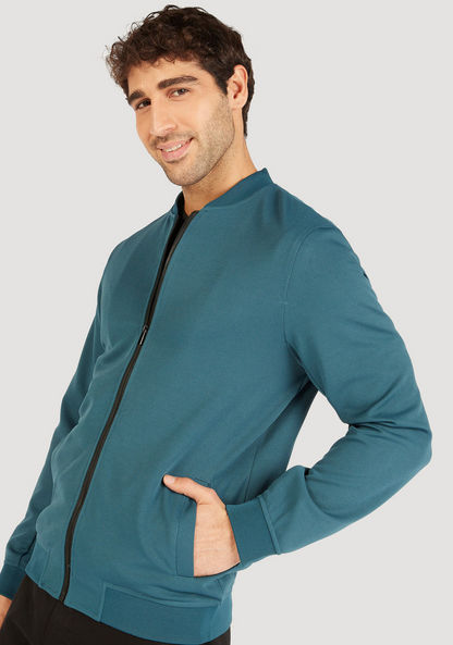 Solid Zip Through Bomber Jacket with Long Sleeves and Pockets-Jackets-image-0