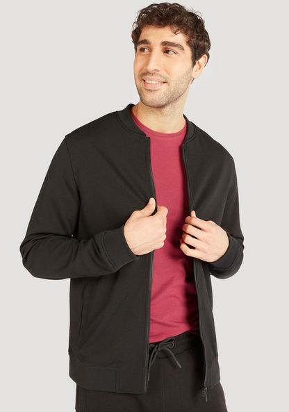 Solid Zip Through Bomber Jacket with Long Sleeves and Pockets-Jackets-image-0