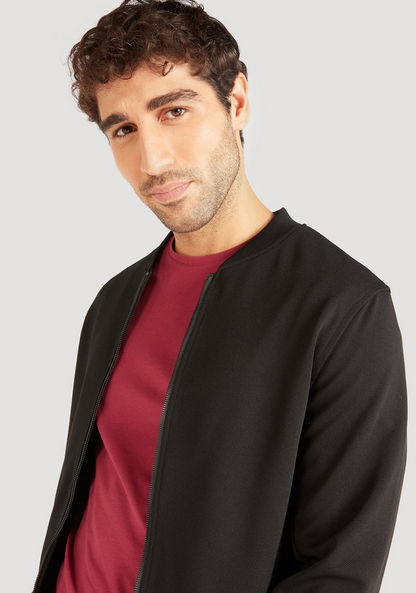 Solid Zip Through Bomber Jacket with Long Sleeves and Pockets-Jackets-image-2
