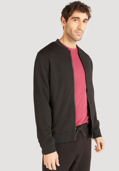 Solid Zip Through Bomber Jacket with Long Sleeves and Pockets-Jackets-image-4