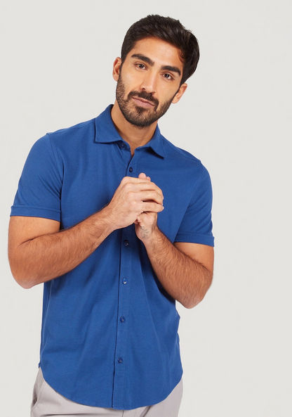 Solid Shirt with Short Sleeves and Button Closure-Shirts-image-0
