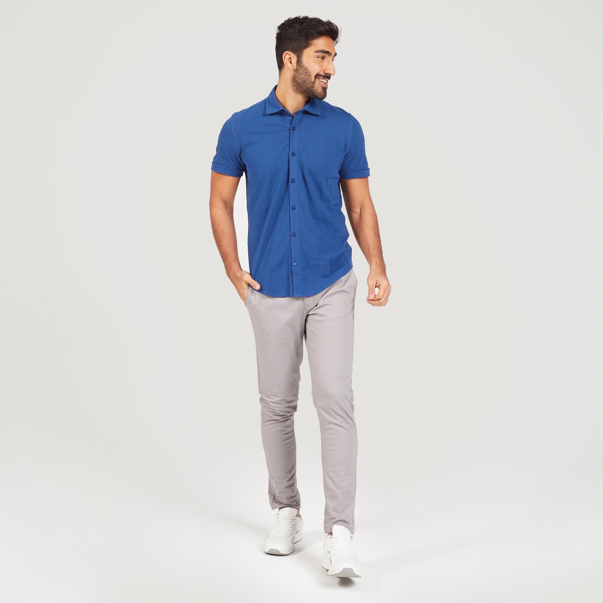 Solid Shirt with Short Sleeves and Button Closure-men-clothing-shirts-image-6