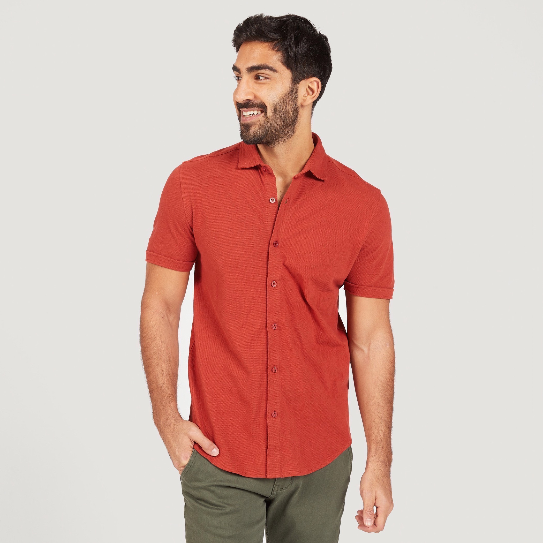 Solid Shirt with Short Sleeves and Button Closure-men-clothing-shirts-image-9