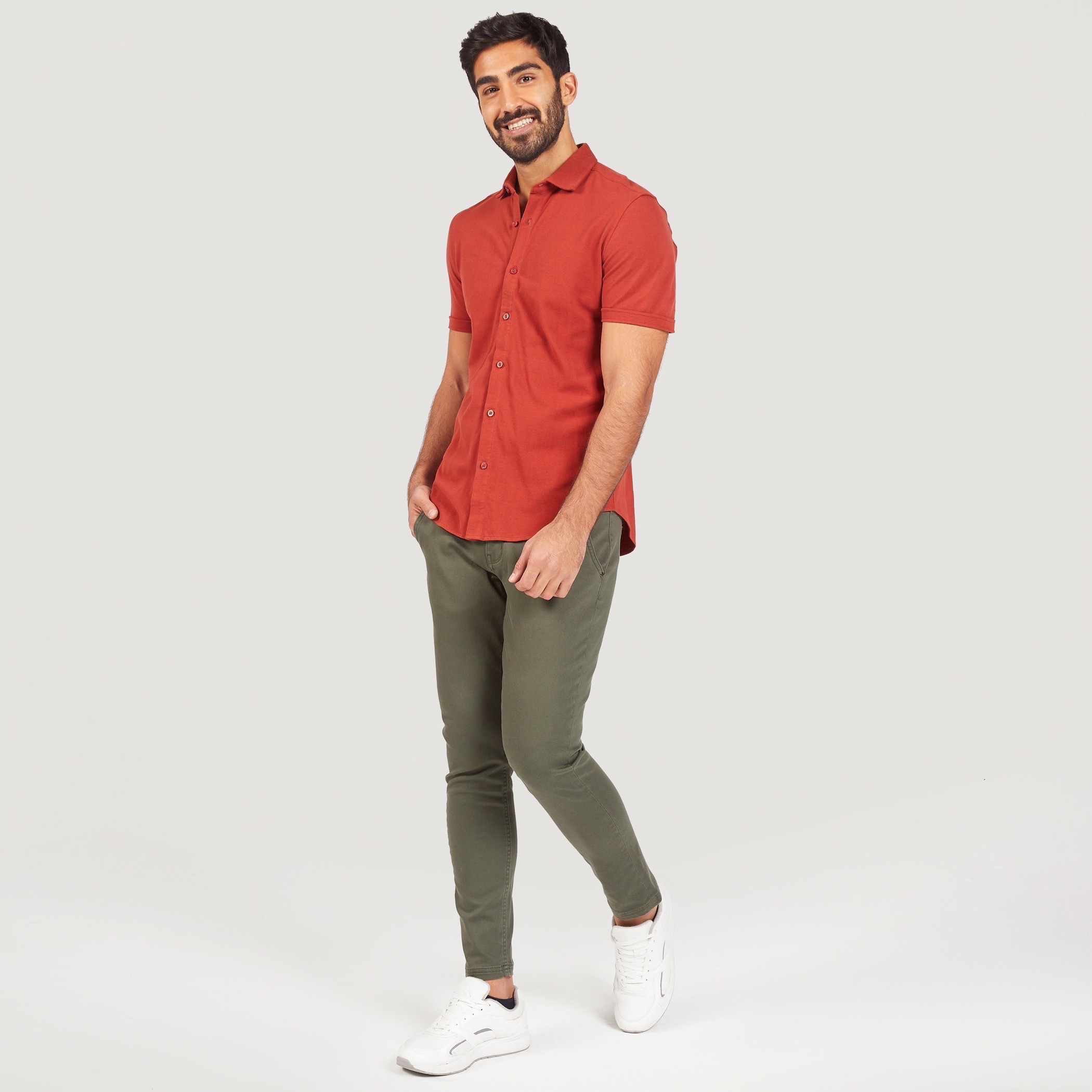 Solid Shirt with Short Sleeves and Button Closure-men-clothing-shirts-image-10