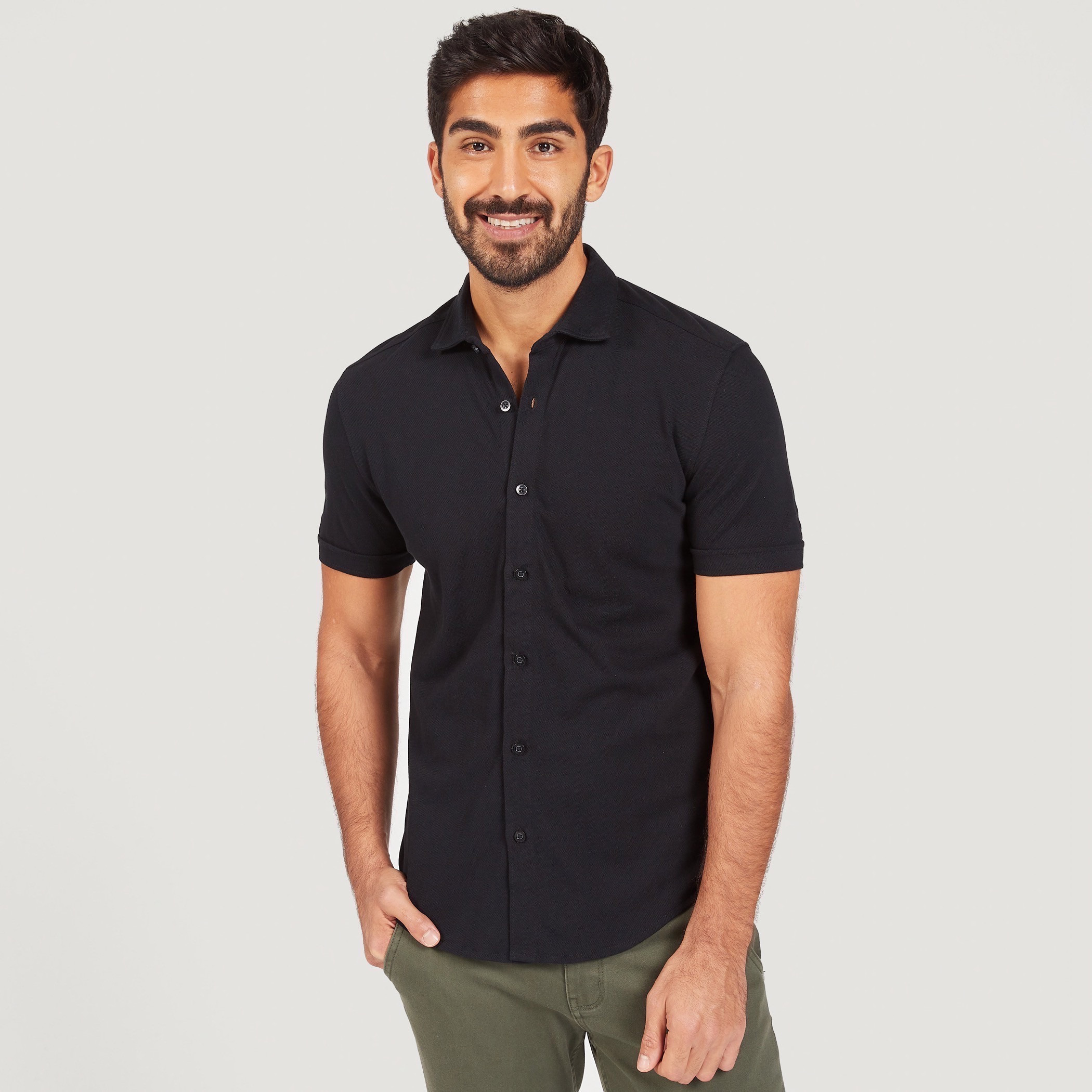 Solid Shirt with Short Sleeves and Button Closure-men-clothing-shirts-image-13