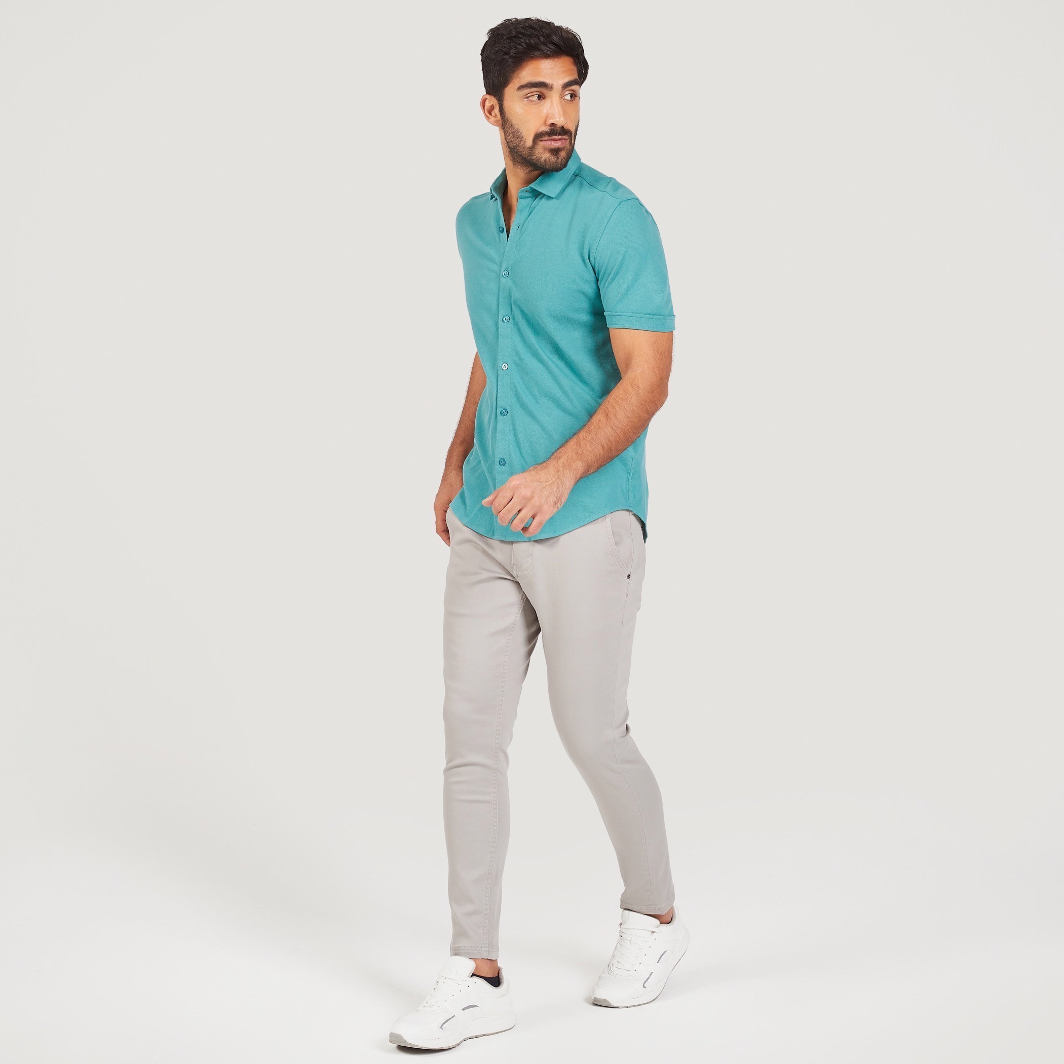 Solid Shirt with Short Sleeves and Button Closure-men-clothing-shirts-image-18