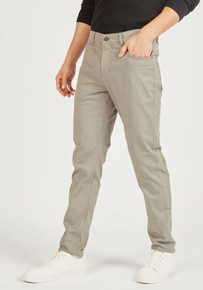 Slim Fit Solid Mid-Rise Trousers with Pockets-Pants-image-0