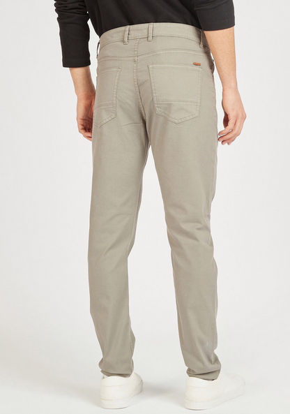 Slim Fit Solid Mid-Rise Trousers with Pockets-Pants-image-2