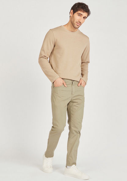 Slim Fit Solid Mid-Rise Trousers with Pockets-Pants-image-1