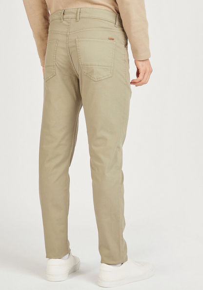Slim Fit Solid Mid-Rise Trousers with Pockets-Pants-image-3