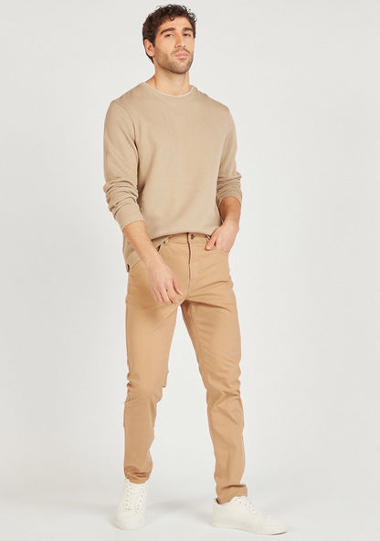 Slim Fit Solid Mid-Rise Trousers with Pockets-Pants-image-1