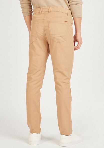Slim Fit Solid Mid-Rise Trousers with Pockets-Pants-image-3