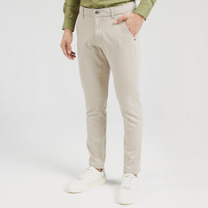 Solid Slim Fit Trousers with Button Closure and Pockets