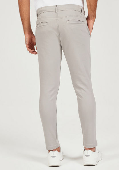 Solid Slim Fit Trousers with Button Closure and Pockets-Pants-image-3