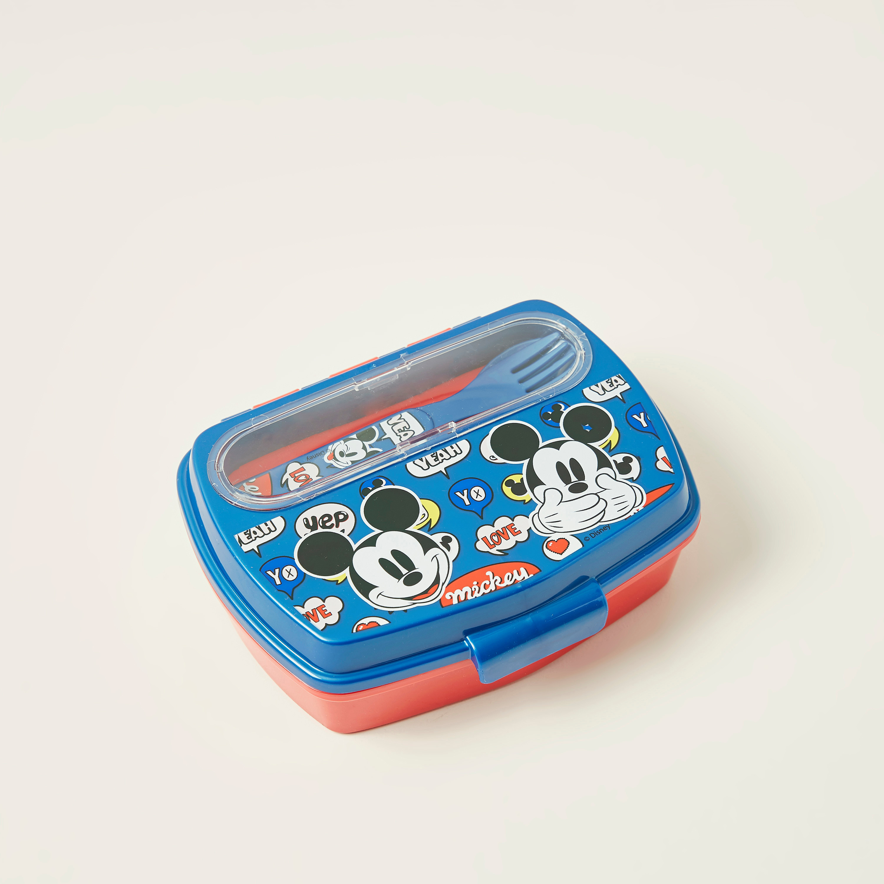 Disney Mickey Mouse Print Sandwich Box with Cutlery- 600ml-school-lunchessentials-lunchboxes-image-1