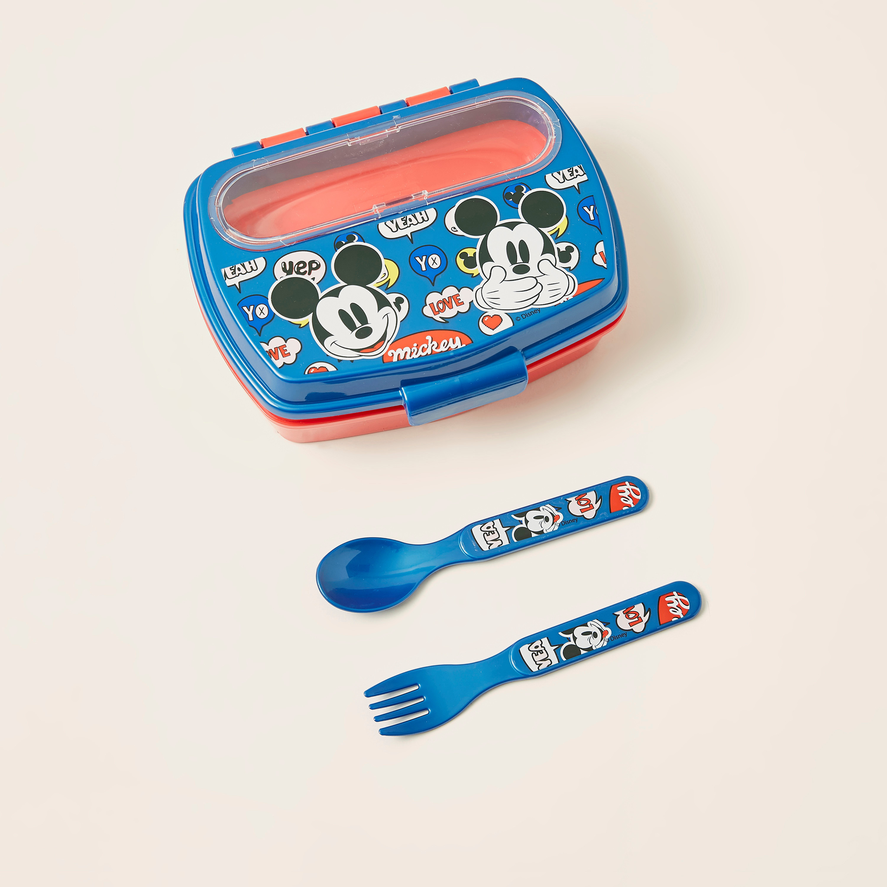 Disney Mickey Mouse Print Sandwich Box with Cutlery- 600ml-school-lunchessentials-lunchboxes-image-2
