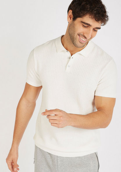 Textured Polo T-shirt with Short Sleeves-Polos-image-0