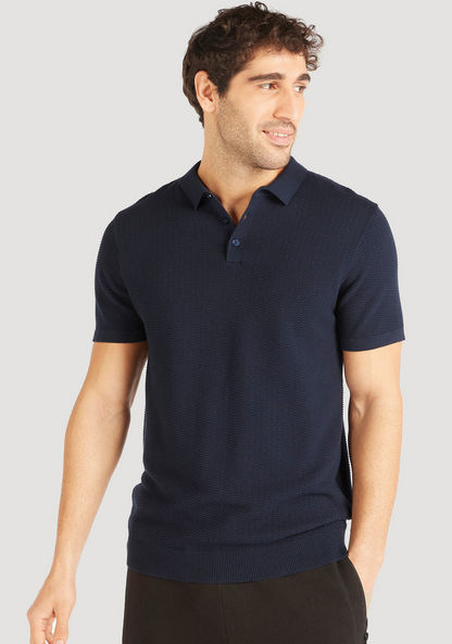 Textured Polo T-shirt with Short Sleeves-Polos-image-0