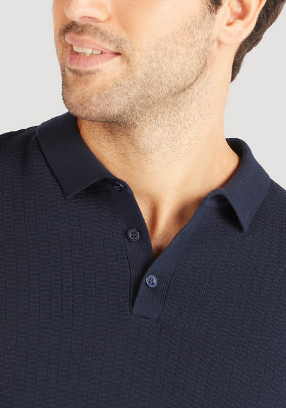 Textured Polo T-shirt with Short Sleeves-Polos-image-2