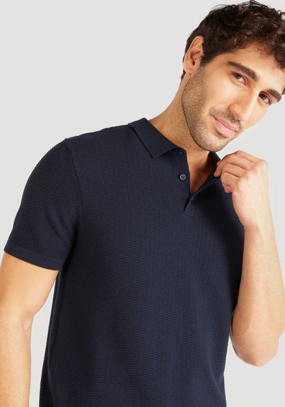 Textured Polo T-shirt with Short Sleeves-Polos-image-4
