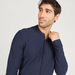 Herringbone Textured Shirt with Mandarin Collar and Long Sleeves-Shirts-thumbnailMobile-2
