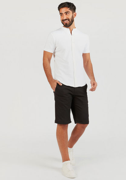 Textured Shirt with Mandarin Collar and Short Sleeves-Shirts-image-1