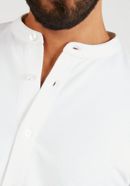 Textured Shirt with Mandarin Collar and Short Sleeves-Shirts-image-2