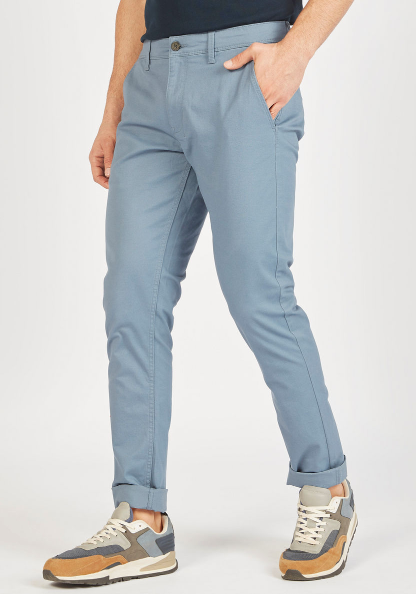 Solid Mid-Rise Chinos with Pockets and Button Closure-Pants-image-0