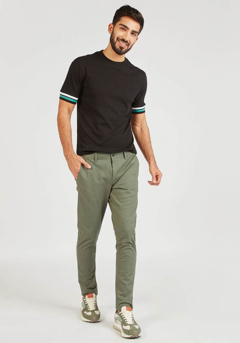 Solid Mid-Rise Chinos with Pockets and Button Closure-Pants-image-1