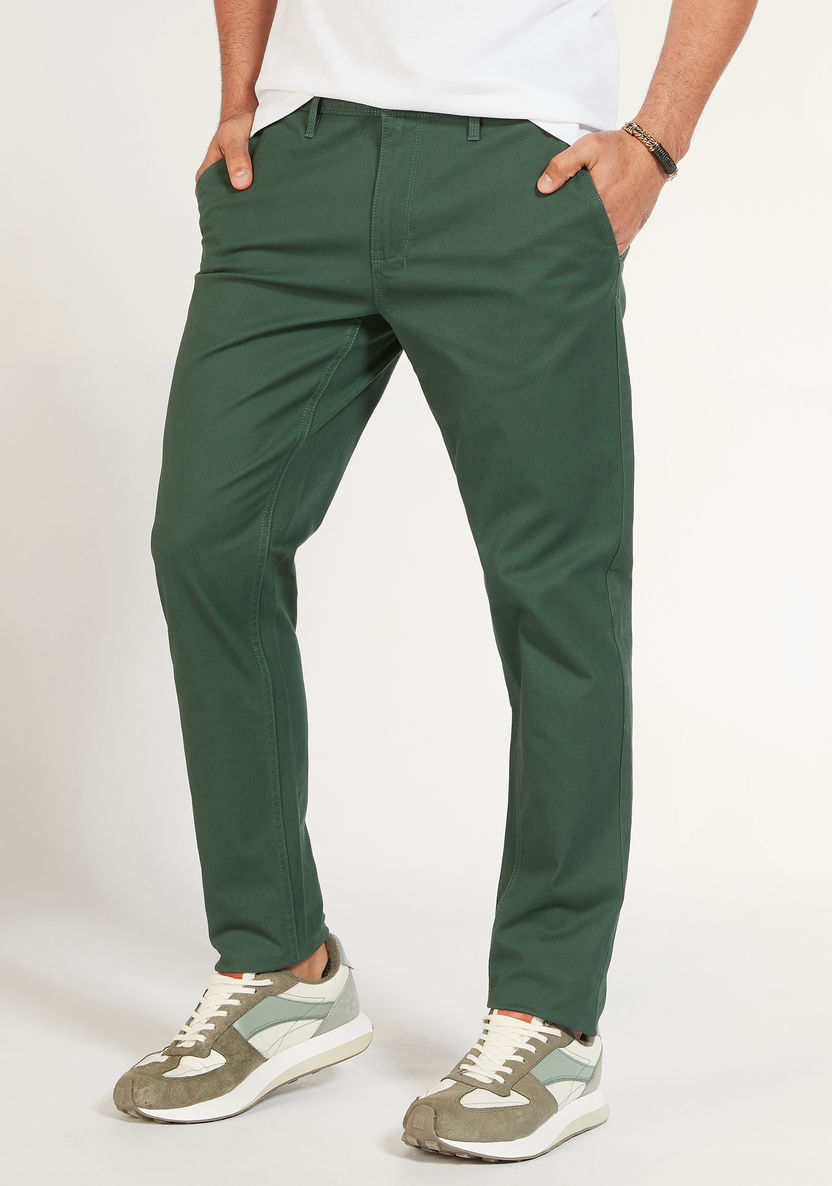 Solid Mid-Rise Chinos with Pockets and Button Closure-Pants-image-0