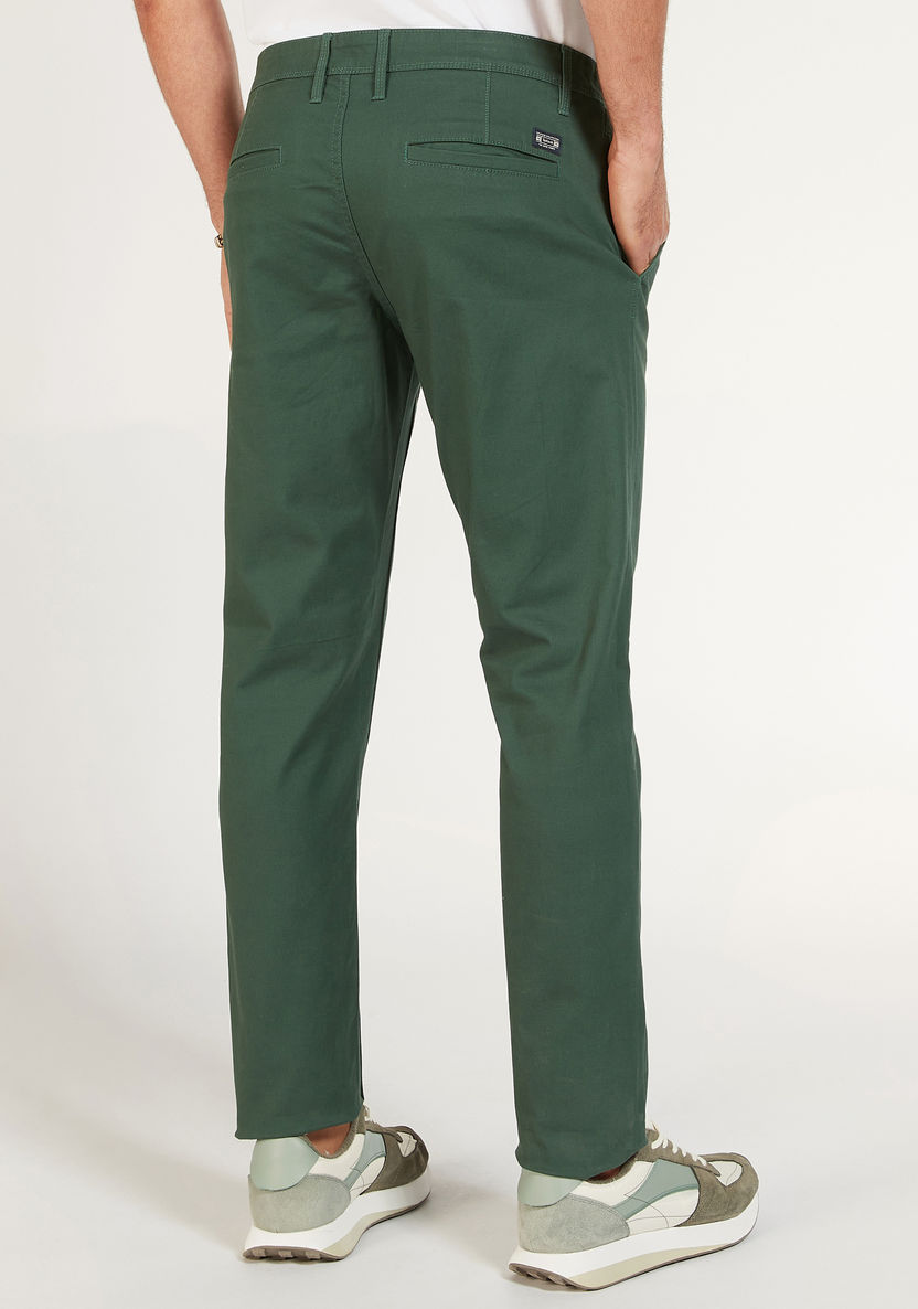 Solid Mid-Rise Chinos with Pockets and Button Closure-Pants-image-3