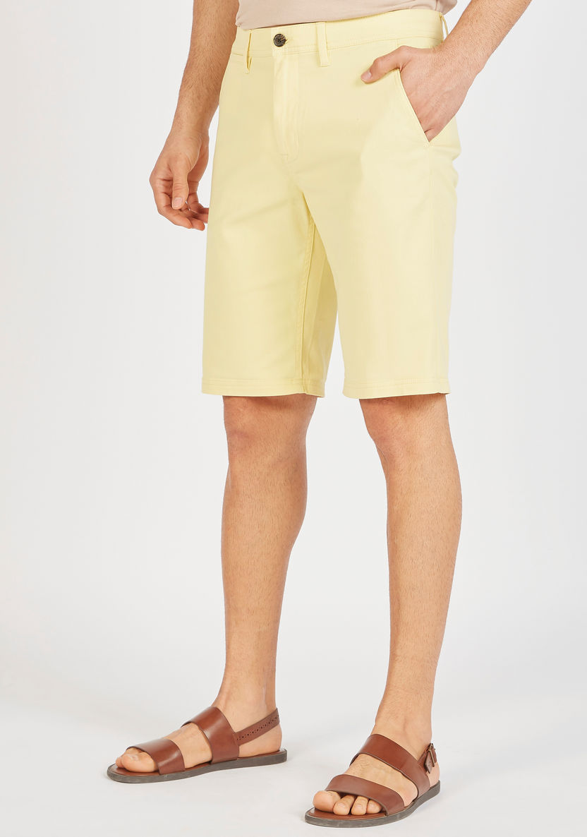 Solid Shorts with Button Closure and Pockets-Shorts-image-0