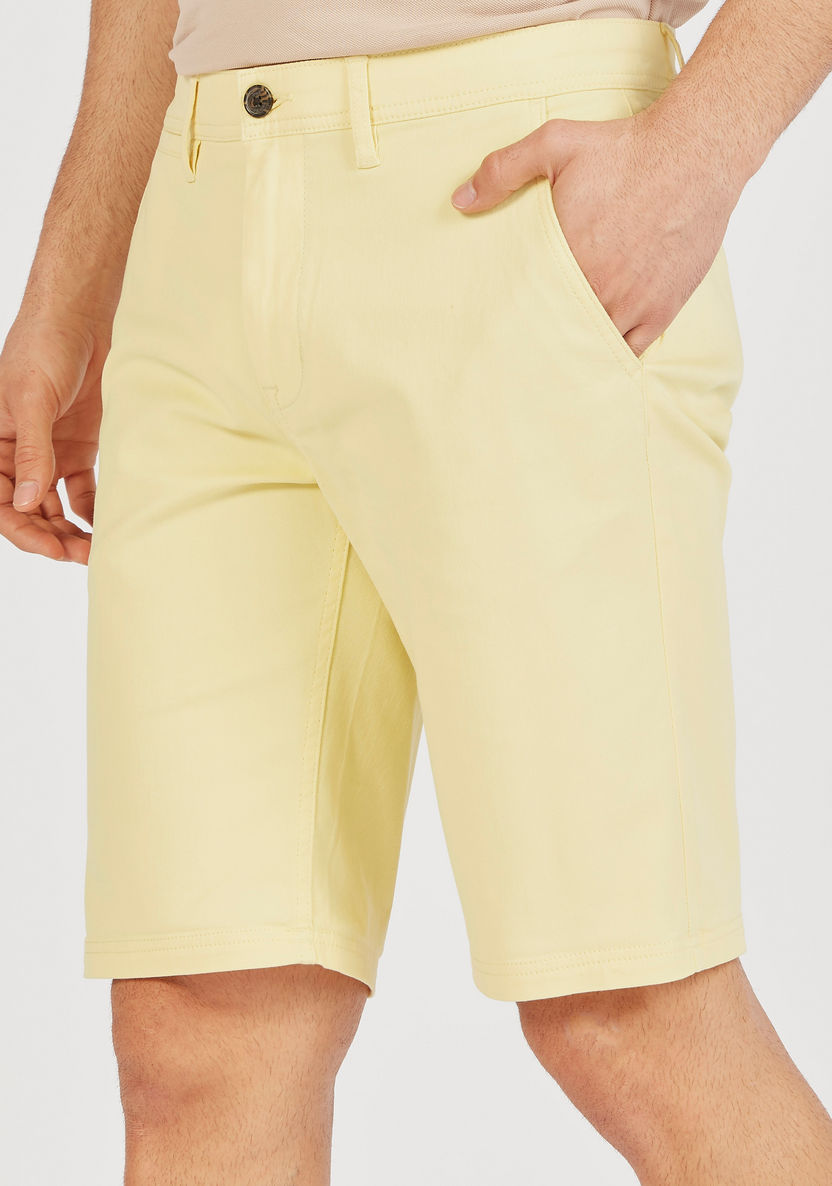 Solid Shorts with Button Closure and Pockets-Shorts-image-2