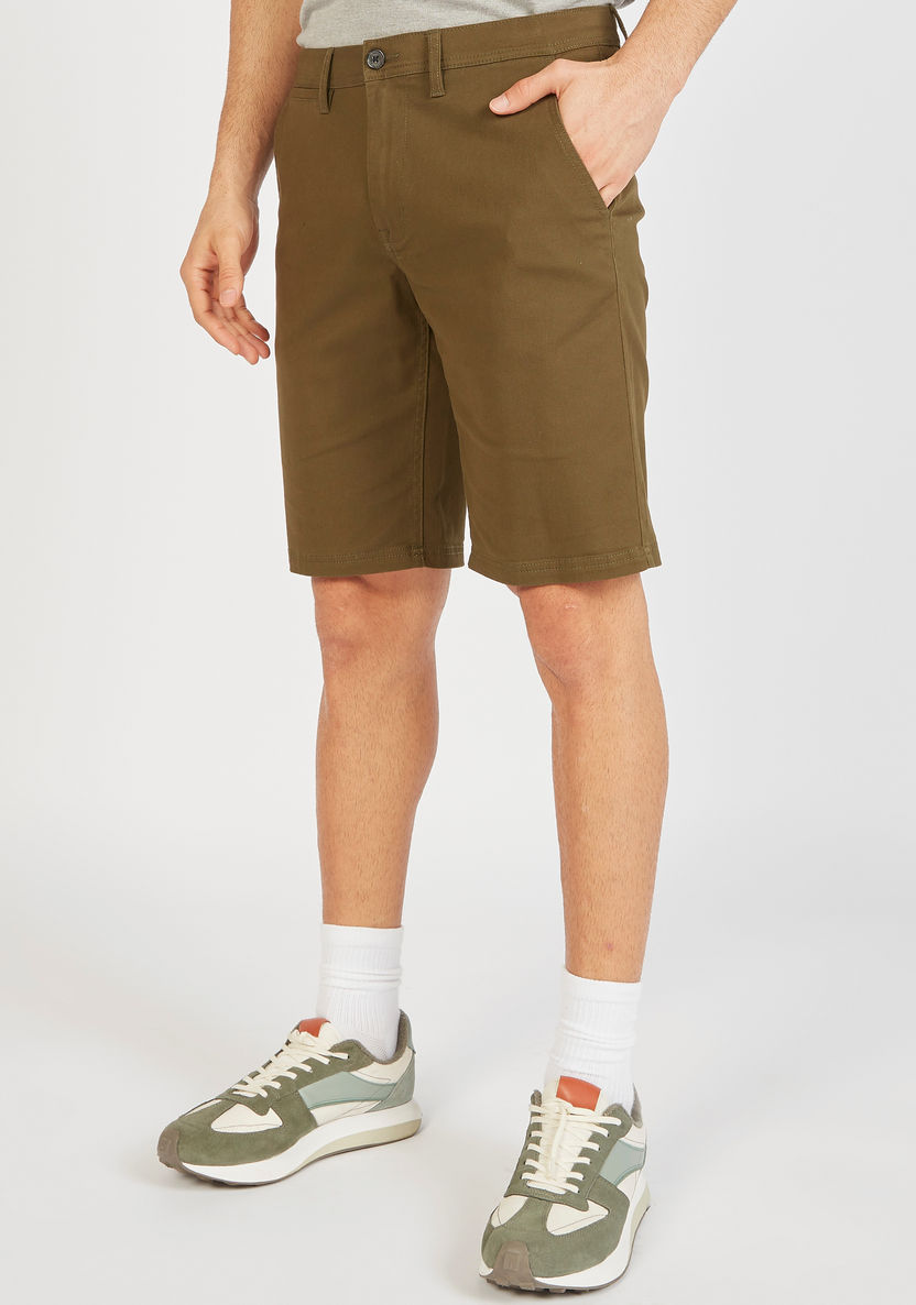 Solid Shorts with Button Closure and Pockets-Shorts-image-0